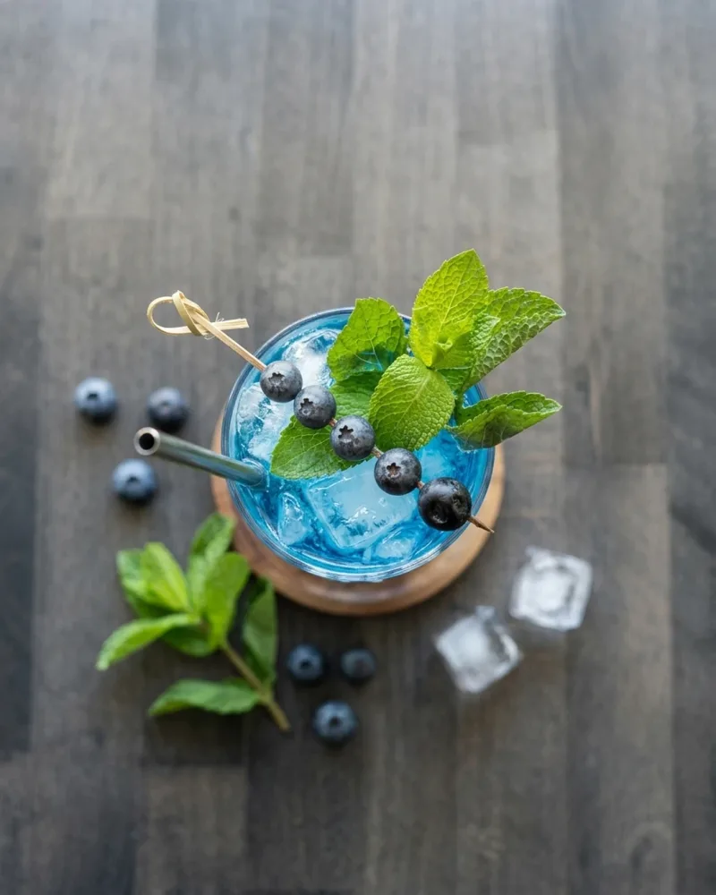 Blaue Deern — Gin, Blue Curaçao, Minze, Blaubeerpüree, Soda bei Kaspio in Stade